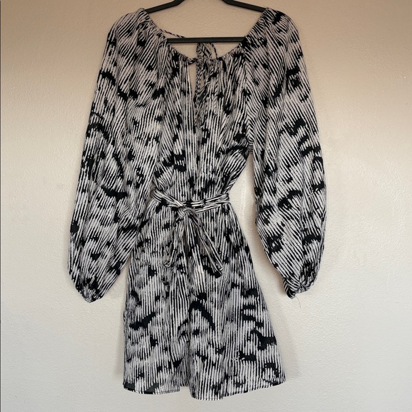 H&M Patterned Printed Tie Belt Voluminous Cotton Dress Swim Coverup XS - Picture 5 of 10